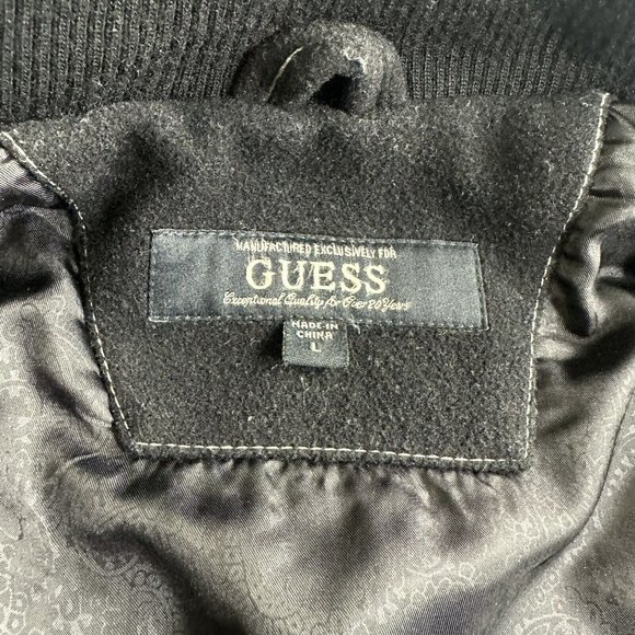 GUESS Coat Jacket Wool Blend Lined Full Zip Pockets Black Mens Size Large Heavy - Picture 8 of 11
